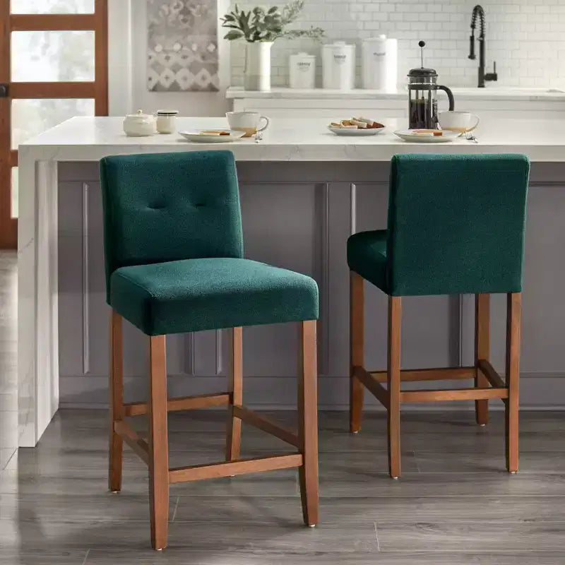 Buylateral Lot de 2 tabourets de bar rembourrés en bois massif Crawford à hauteur de comptoir
