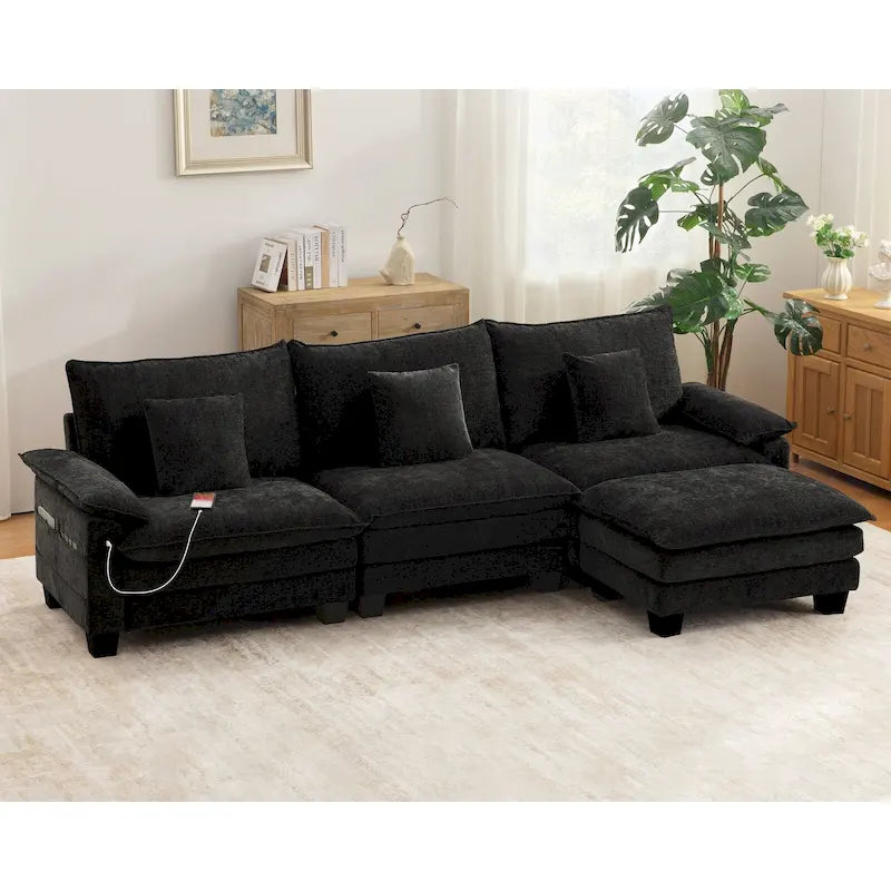 Ensembles de meubles de salon, Canapé modulaire sectionnel avec pouf pour salon, Canapé-lit convertible