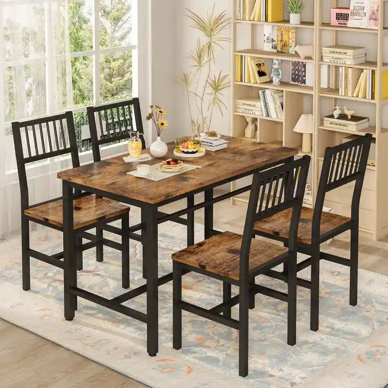 Ensemble de salle à manger 4 personnes, ensemble de table de salle à manger 5 pièces avec cadre en métal pour le petit-déjeuner, la salle à manger, la cuisine