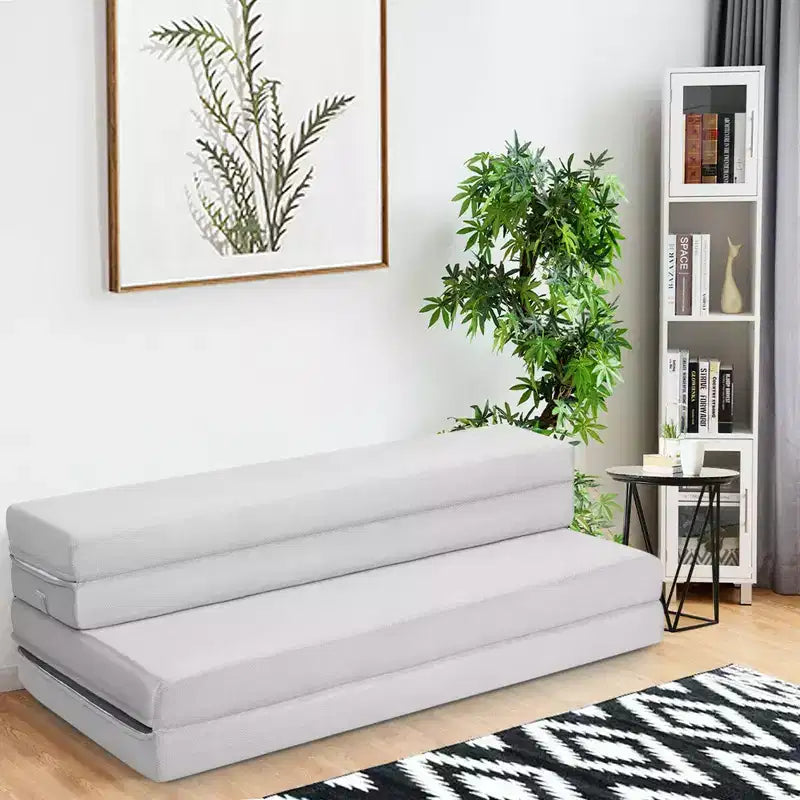 Costway Matelas pliant en mousse 4'' taille Queen, canapé-lit, invités, tapis de sol, poignées de transport