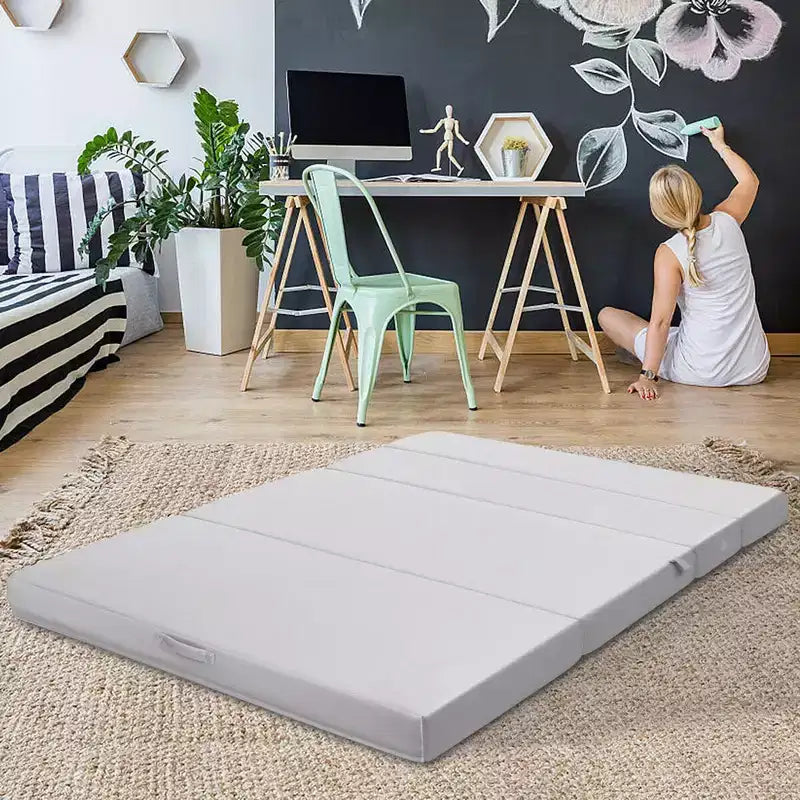 Costway Matelas pliant en mousse 4'' taille Queen, canapé-lit, invités, tapis de sol, poignées de transport