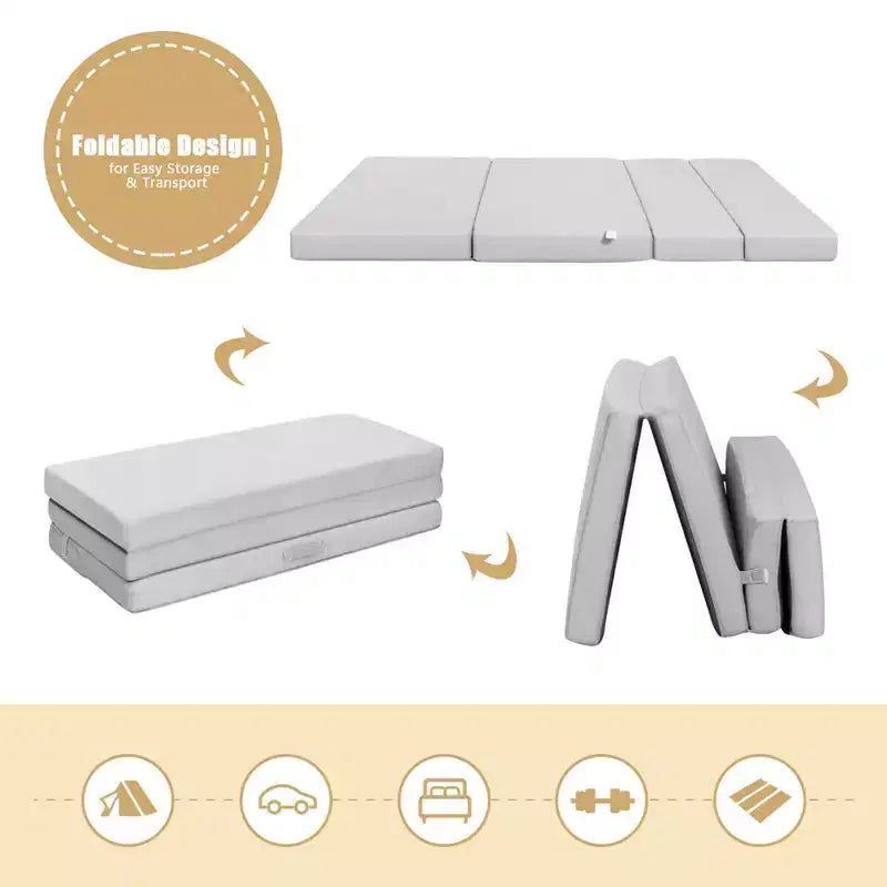 Costway Matelas pliant en mousse 4'' taille Queen, canapé-lit, invités, tapis de sol, poignées de transport