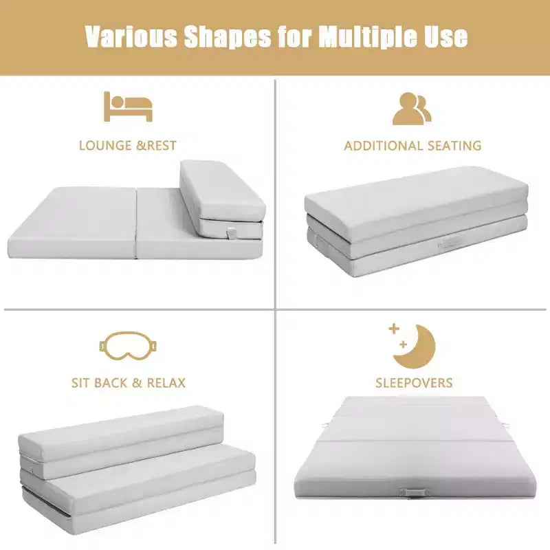Costway Matelas pliant en mousse 4'' taille Queen, canapé-lit, invités, tapis de sol, poignées de transport