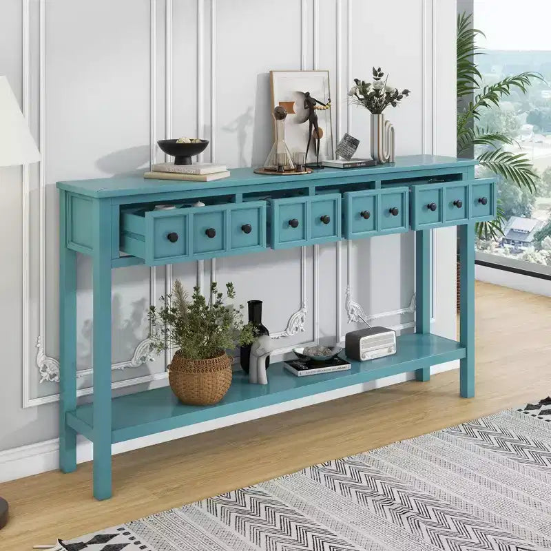 Console rustique de 60 L avec deux tiroirs de tailles différentes et étagère inférieure - ModernLuxe