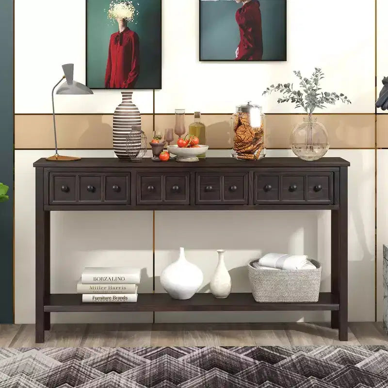 Console rustique de 60 L avec deux tiroirs de tailles différentes et étagère inférieure - ModernLuxe