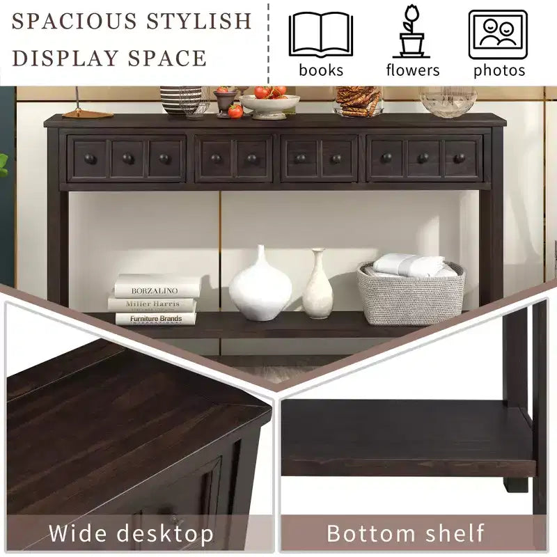 Console rustique de 60 L avec deux tiroirs de tailles différentes et étagère inférieure - ModernLuxe