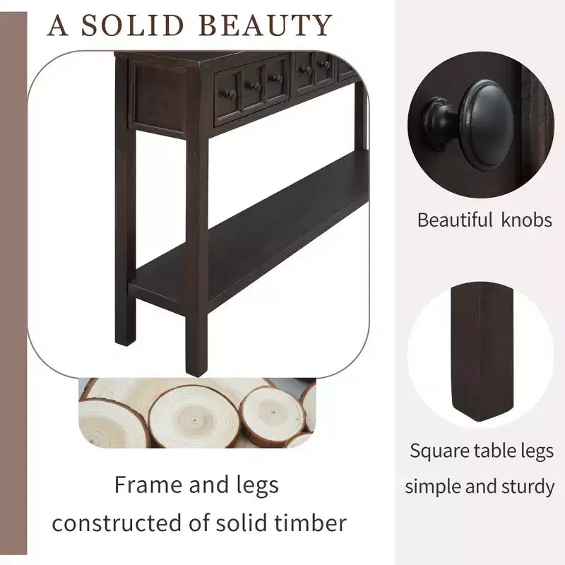 Console rustique de 60 L avec deux tiroirs de tailles différentes et étagère inférieure - ModernLuxe