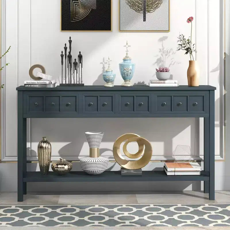 Console rustique de 60 L avec deux tiroirs de tailles différentes et étagère inférieure - ModernLuxe