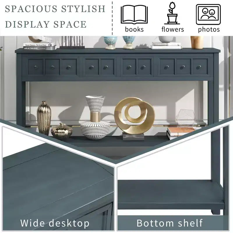 Console rustique de 60 L avec deux tiroirs de tailles différentes et étagère inférieure - ModernLuxe