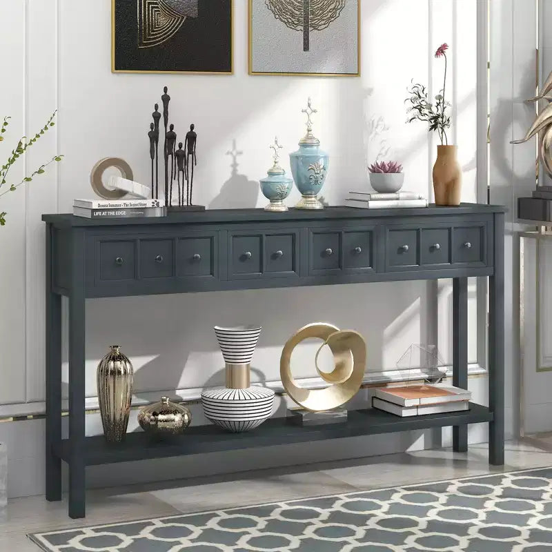 Console rustique de 60 L avec deux tiroirs de tailles différentes et étagère inférieure - ModernLuxe