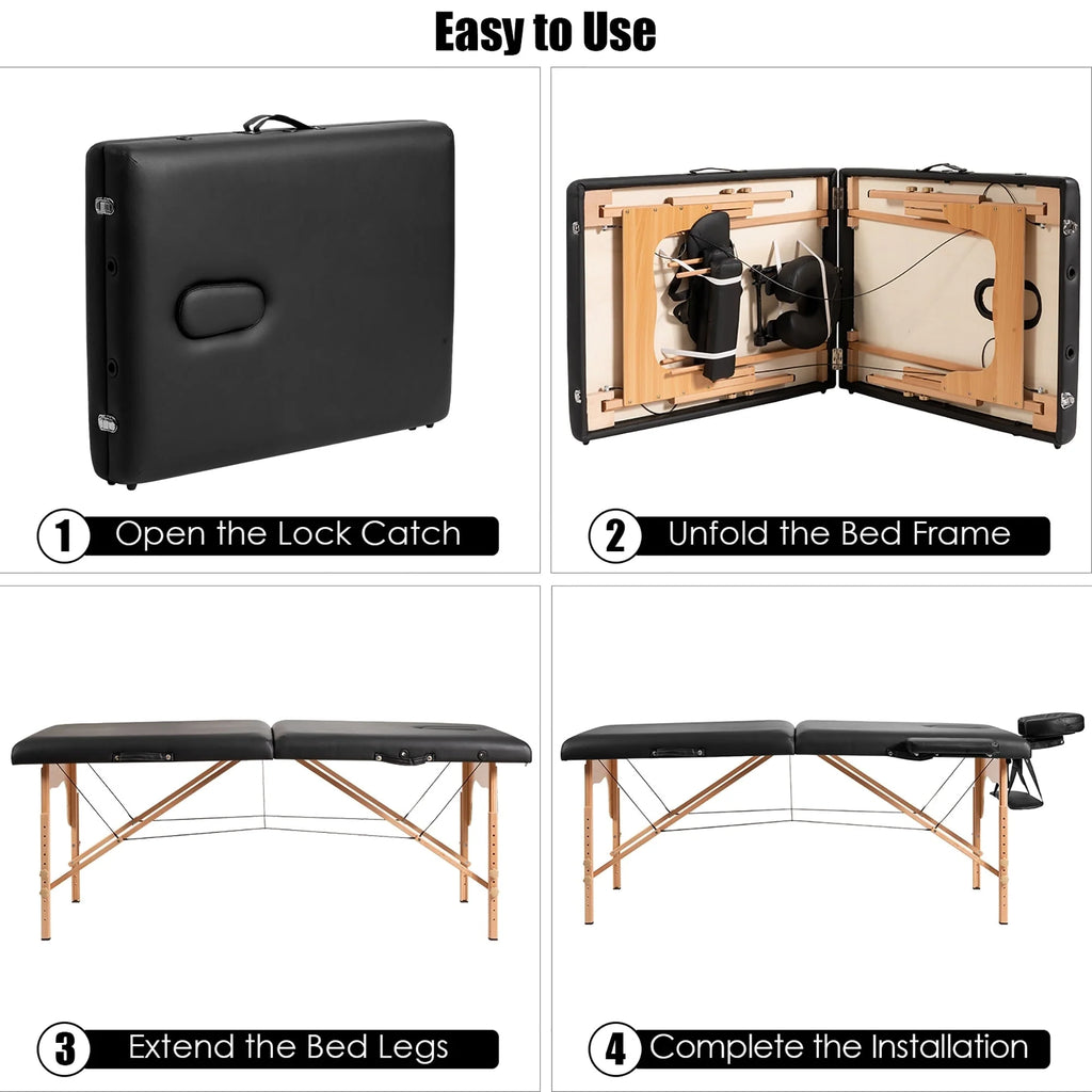 Table de massage portable 84L réglable lit de spa facial tatouage avec sac de transport
