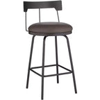 Elm Lane Maxwell Metal Swivel Bar Stool Matte Black 26 High Rustic Brown Leather Round Cushion with Low Backrest Footrest for Kitchen Counter Height