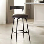 Tabouret de bar pivotant Elm Lane Maxwell en métal noir mat, hauteur 26 pouces, avec coussin rond en cuir marron rustique et dossier bas, repose-pieds pour comptoir de cuisine