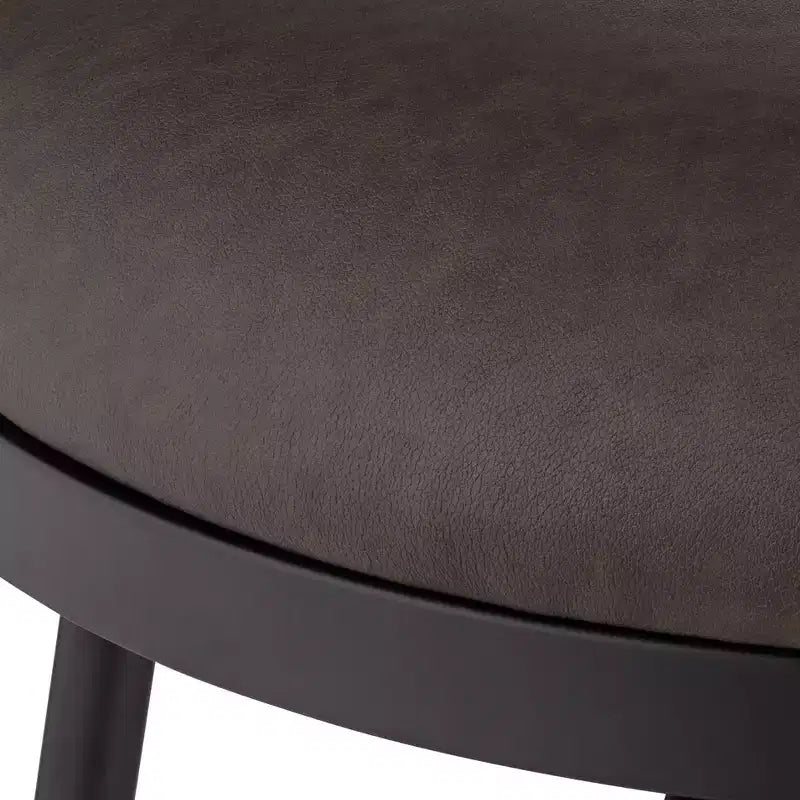 Tabouret de bar pivotant Elm Lane Maxwell en métal noir mat, hauteur 26 pouces, avec coussin rond en cuir marron rustique et dossier bas, repose-pieds pour comptoir de cuisine