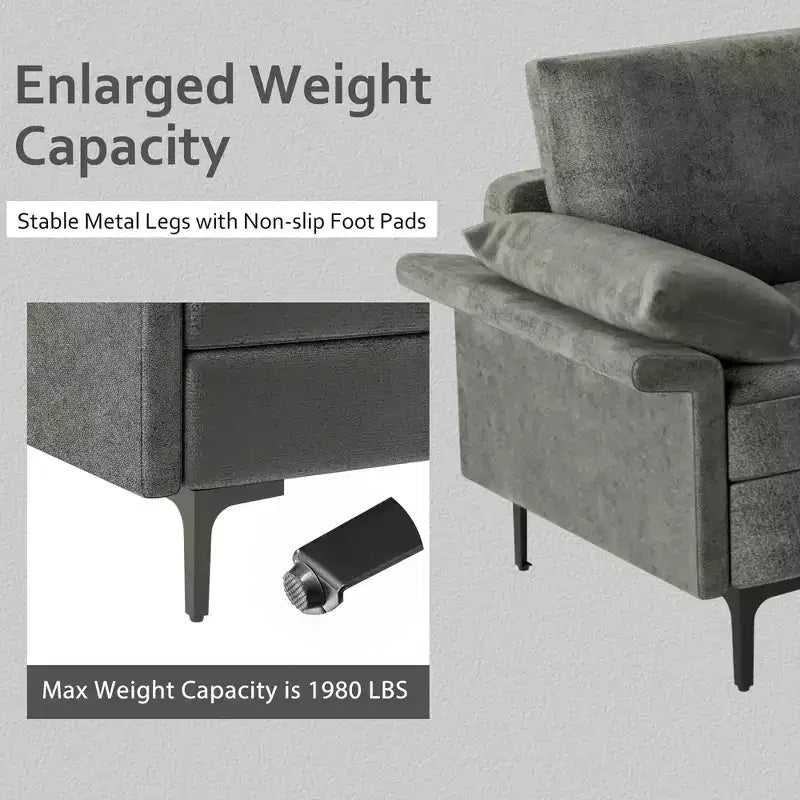 Costway Canapé modulable moderne en tissu 3 places, meuble de salon avec pieds en métal, bleu/gris