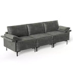Costway Modern Modular Fabric 3-Seat Sofa Couch Living Room Furniture w/ Metal Legs Blue\Grey