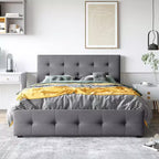 Lit plateforme rembourré Queen Size avec tête de lit classique et 4 tiroirs - ModernLuxe