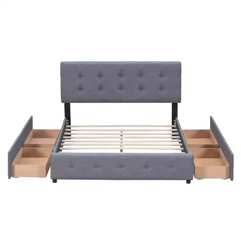 Lit plateforme rembourré Queen Size avec tête de lit classique et 4 tiroirs - ModernLuxe