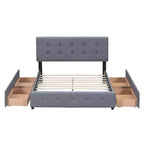 Lit plateforme rembourré Queen Size avec tête de lit classique et 4 tiroirs - ModernLuxe