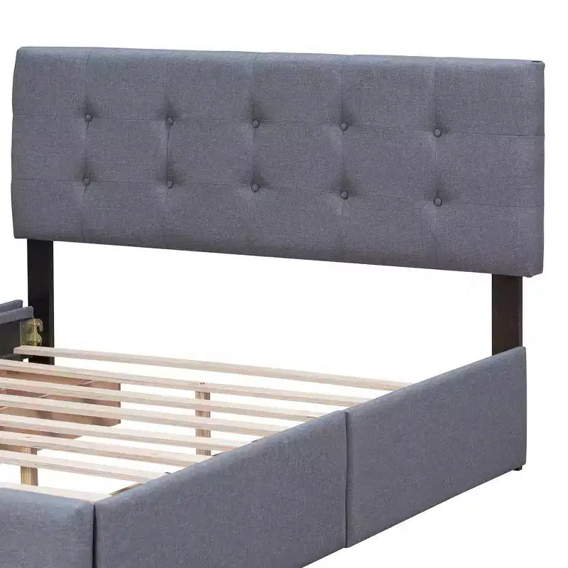 Lit plateforme rembourré Queen Size avec tête de lit classique et 4 tiroirs - ModernLuxe
