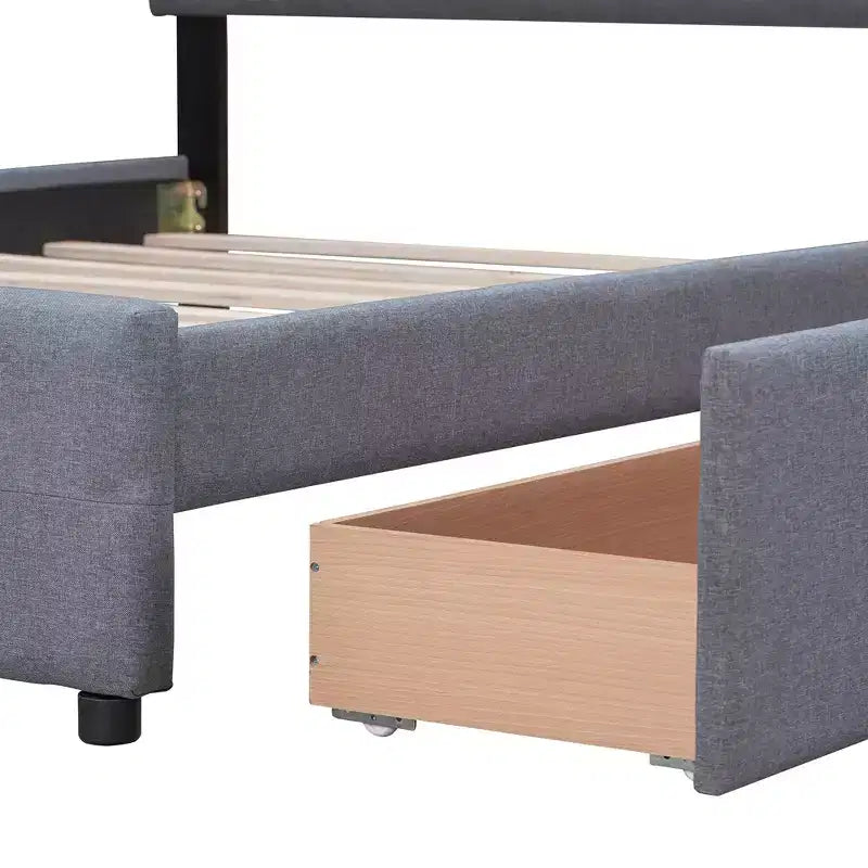Lit plateforme rembourré Queen Size avec tête de lit classique et 4 tiroirs - ModernLuxe