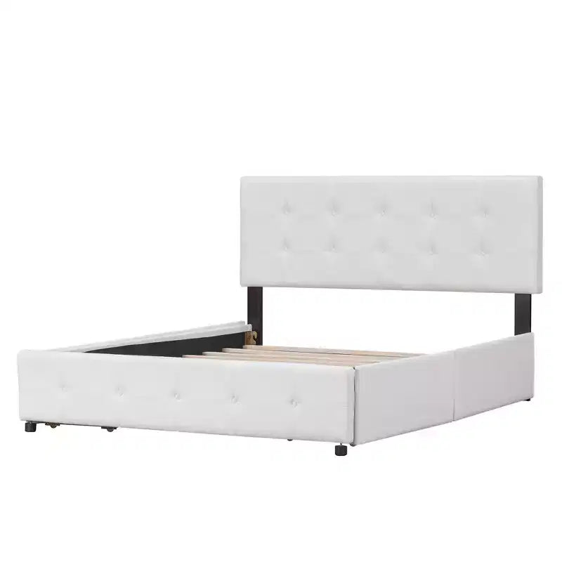 Lit plateforme rembourré Queen Size avec tête de lit classique et 4 tiroirs - ModernLuxe