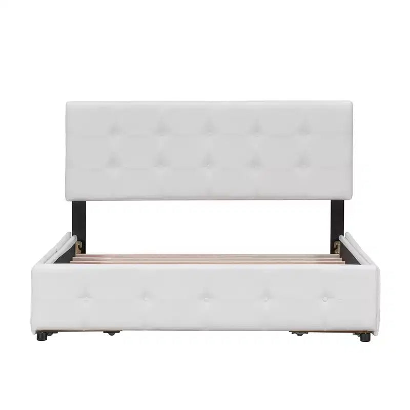 Lit plateforme rembourré Queen Size avec tête de lit classique et 4 tiroirs - ModernLuxe
