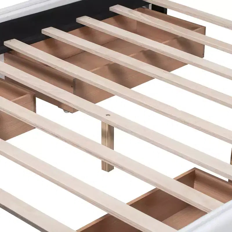 Lit plateforme rembourré Queen Size avec tête de lit classique et 4 tiroirs - ModernLuxe