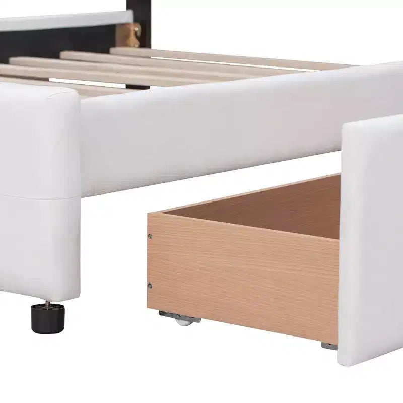 Lit plateforme rembourré Queen Size avec tête de lit classique et 4 tiroirs - ModernLuxe