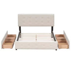 Lit plateforme rembourré Queen Size avec tête de lit classique et 4 tiroirs - ModernLuxe