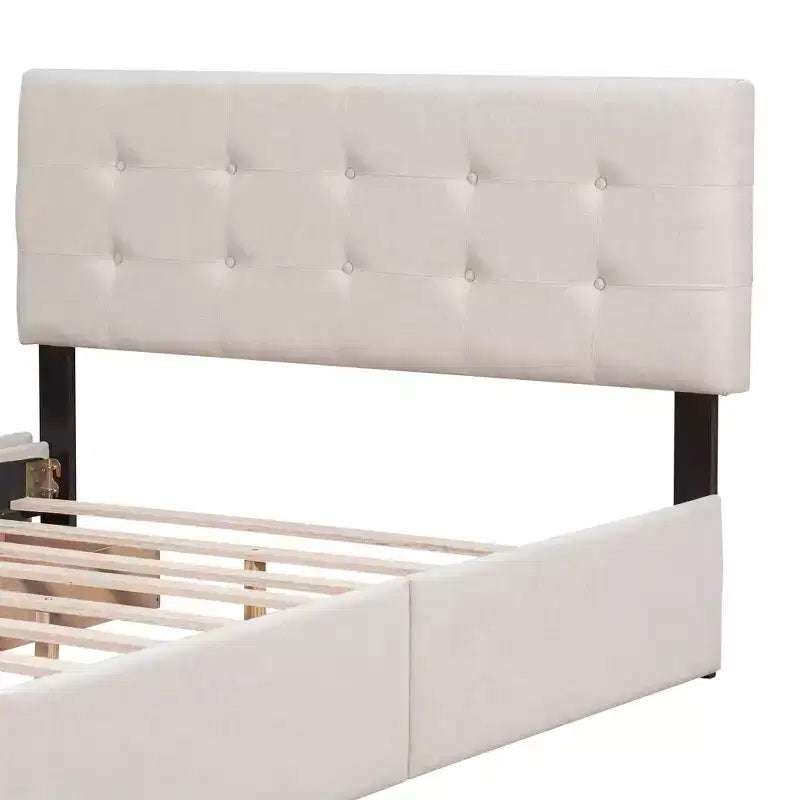 Lit plateforme rembourré Queen Size avec tête de lit classique et 4 tiroirs - ModernLuxe