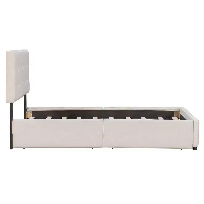 Lit plateforme rembourré Queen Size avec tête de lit classique et 4 tiroirs - ModernLuxe