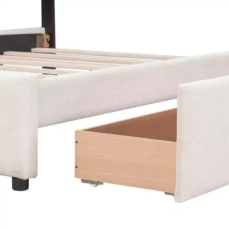 Lit plateforme rembourré Queen Size avec tête de lit classique et 4 tiroirs - ModernLuxe