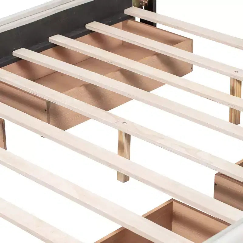 Lit plateforme rembourré Queen Size avec tête de lit classique et 4 tiroirs - ModernLuxe
