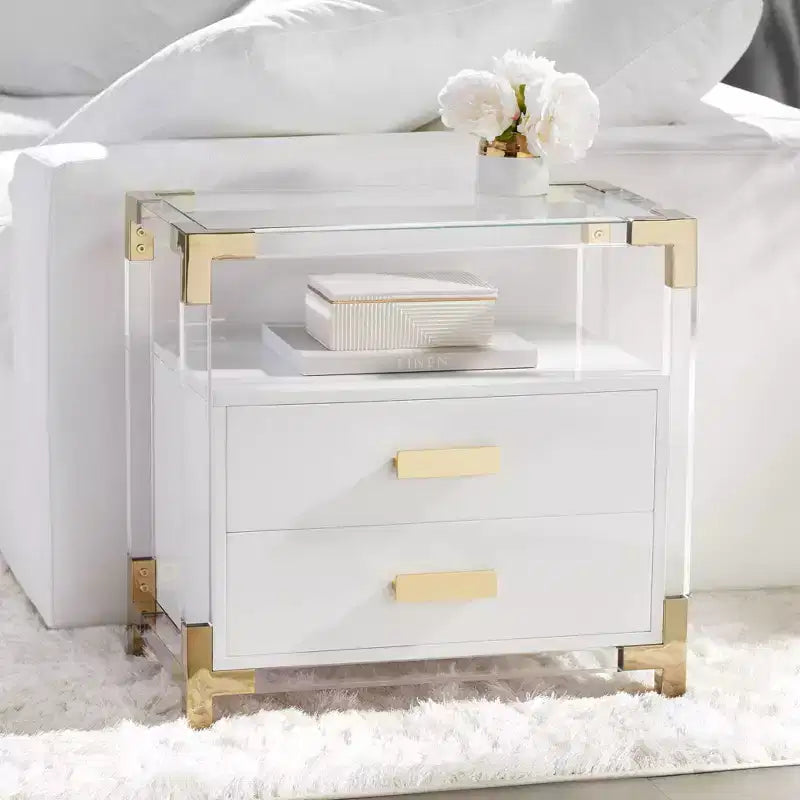 Table d'appoint en acrylique blanche et or Studio 55D Abby de 59,7 cm de large