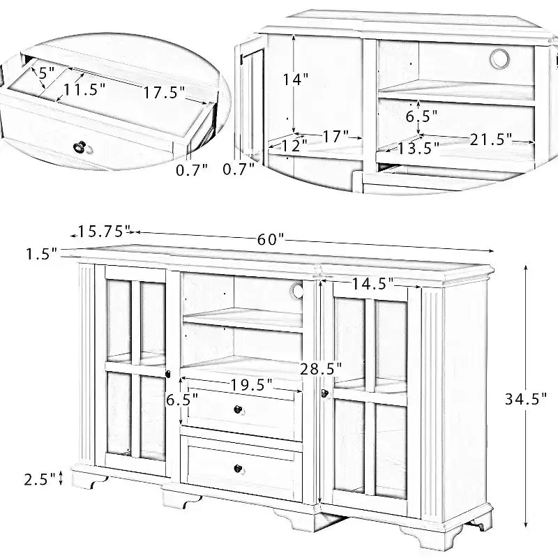 Meuble TV de salon Cedric pour téléviseurs jusqu'à 65 pouces avec 2 tiroirs et étagère | KARAT HOME
