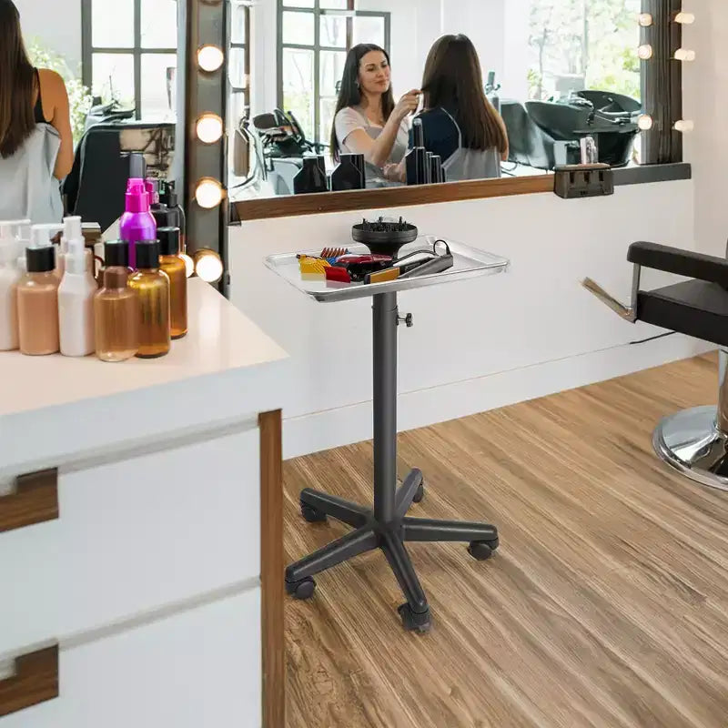 Plateau à instruments premium en aluminium Saloniture - Chariot de coiffeur avec support d'accessoires - Noir