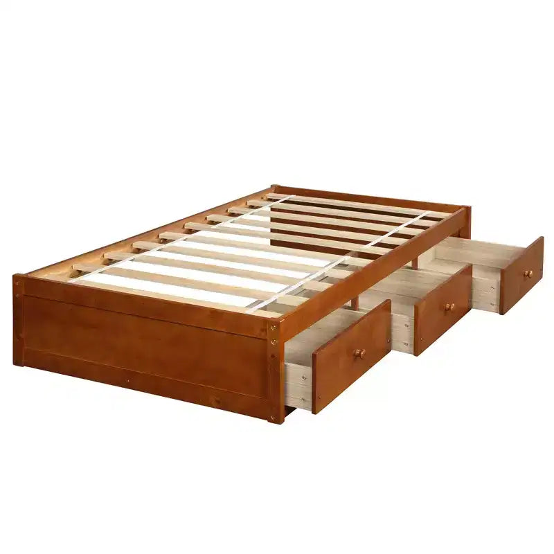 Lit plateforme double, cadre de lit en bois avec 3 tiroirs - ModernLuxe