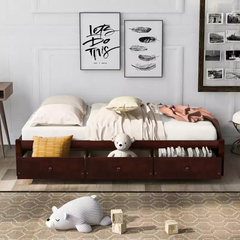 Lit plateforme double, cadre de lit en bois avec 3 tiroirs - ModernLuxe