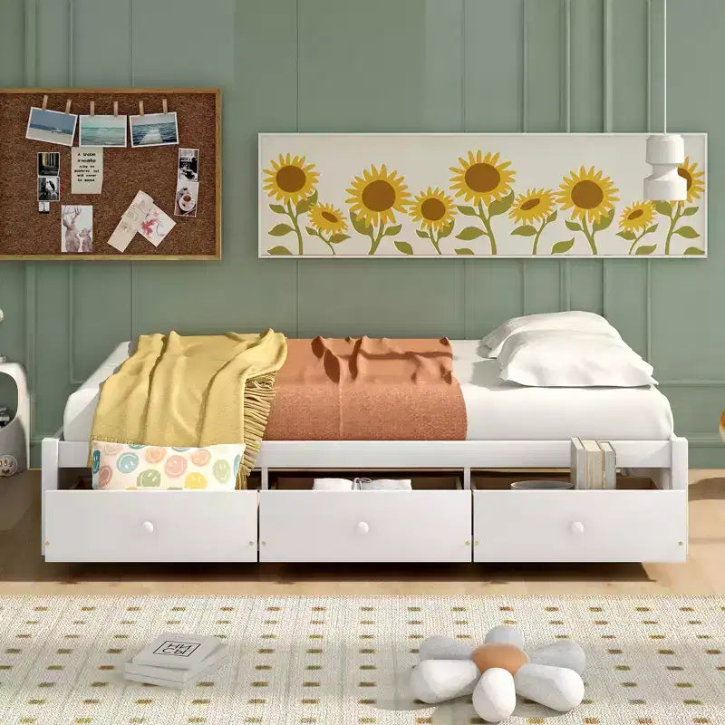 Lit plateforme double, cadre de lit en bois avec 3 tiroirs - ModernLuxe