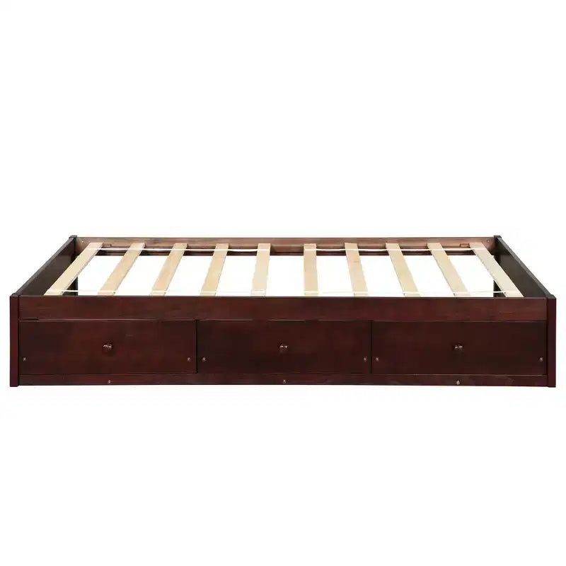 Lit plateforme double, cadre de lit en bois avec 3 tiroirs - ModernLuxe