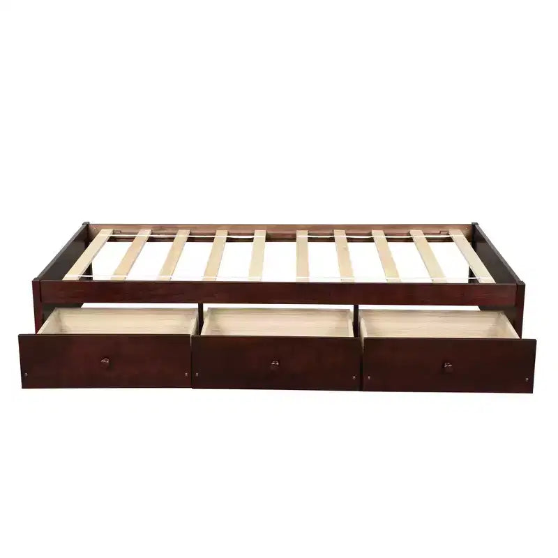 Lit plateforme double, cadre de lit en bois avec 3 tiroirs - ModernLuxe