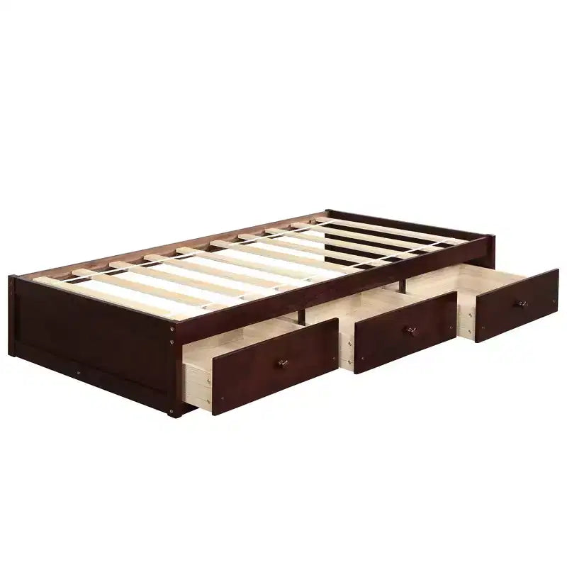 Lit plateforme double, cadre de lit en bois avec 3 tiroirs - ModernLuxe