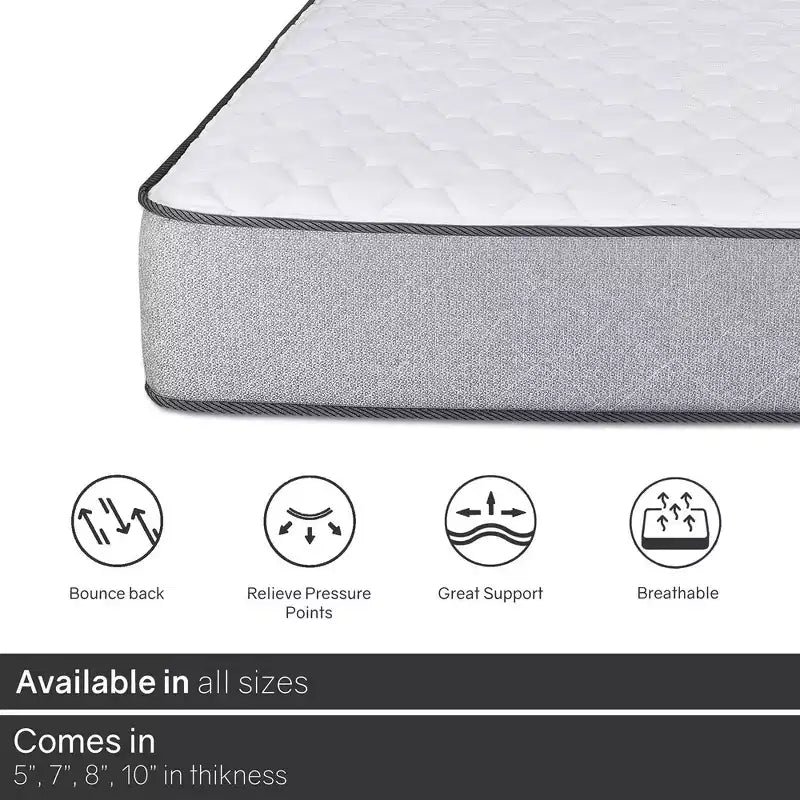 Matelas en mousse haute densité Continental Sleep, ferme moyen, à plateau non capitonné, de 8 pouces.