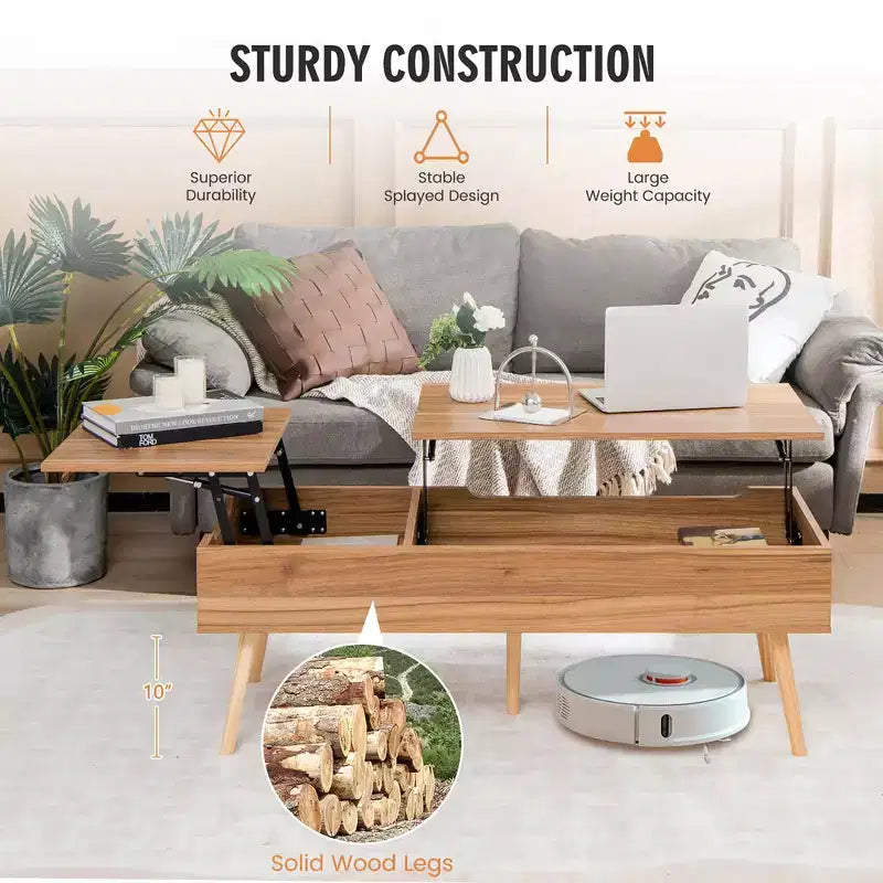 Table basse relevable Costway 47'' avec compartiments cachés pour salon