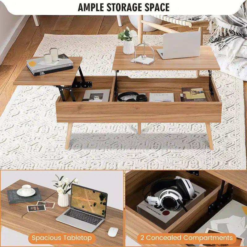 Table basse relevable Costway 47'' avec compartiments cachés pour salon