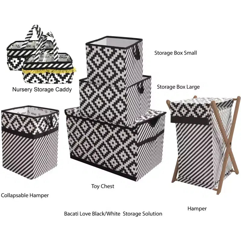 Bacati - Panier à linge Love Noir/blanc avec cadre en bois