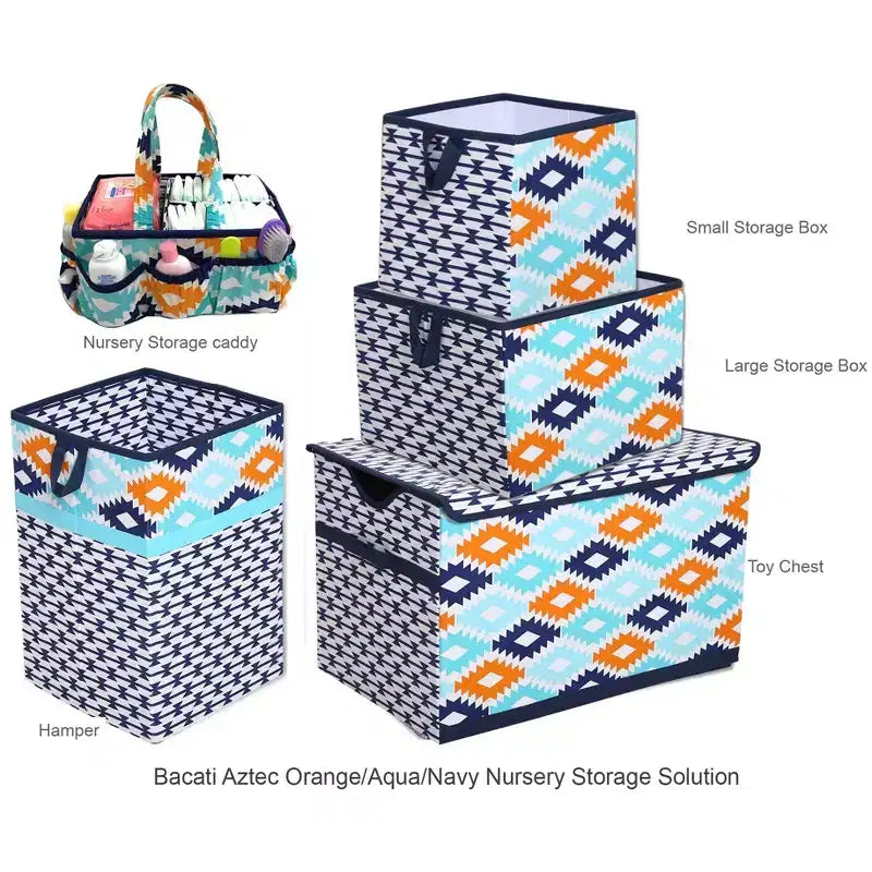 Bacati - Liam Kilim Aqua/Orange/Navy Panier à Linge Pliable