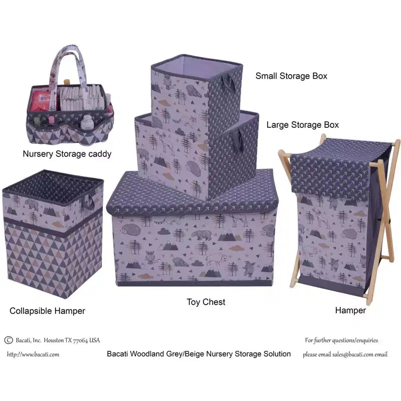 Bacati - Panier à Linge Pliable Neutre Gris/Beige Woodlands