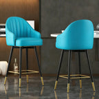Tabouret de bar pivotant en cuir Art Déco avec assise baquet rembourrée